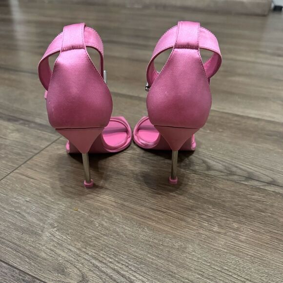 Alexander McQueen Stiletto Sandal Heels Pink Calf Leather Satin US 6.5 / 36.5 - Picture 13 of 16